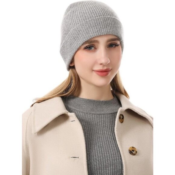 Accessories - ⚡Women Grey 100% Pure Mongolian Cashmere Knit Hat Ultra Soft Winter Beanie